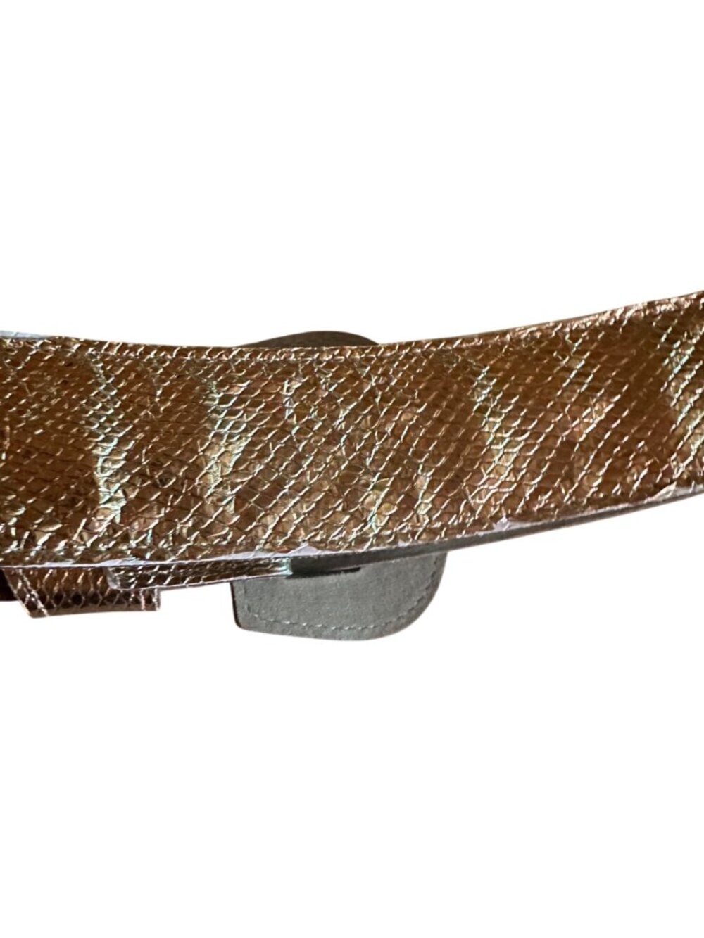 Vintage Gold Foil Snakeskin Embossed Belt With Metallic Finish & Statement Buckl - Picture 7 of 8